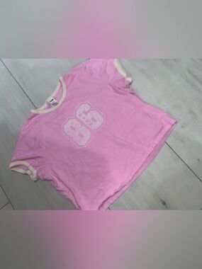 PINK Victoria's Secret Pink Ringer Tee with Cream Trim and '88' Graphic